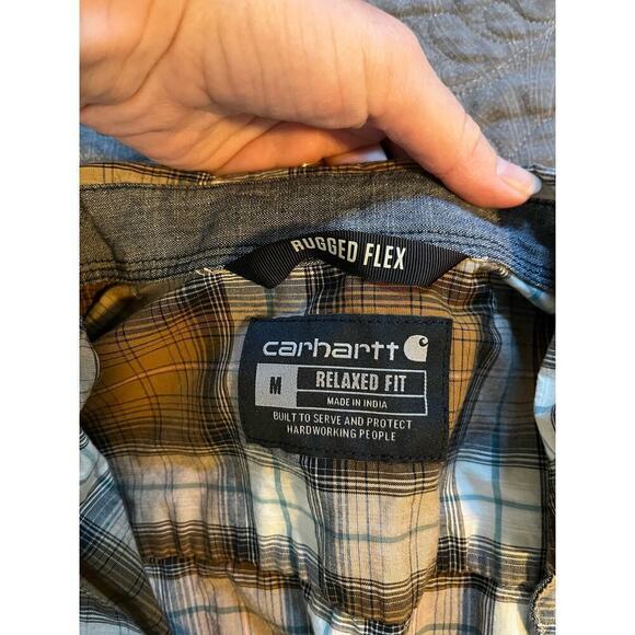 Carhartt relaxed fit ruggged flex brown plaid pearl snap button up men’s medium - Picture 3 of 8